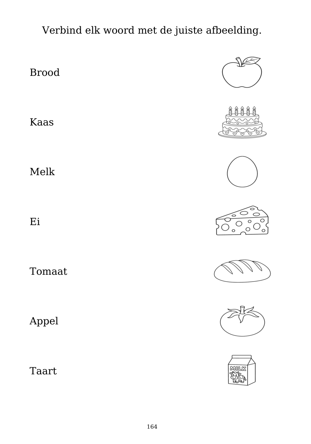 Picture matching exercise with answer lines drawn from each word to its picture
