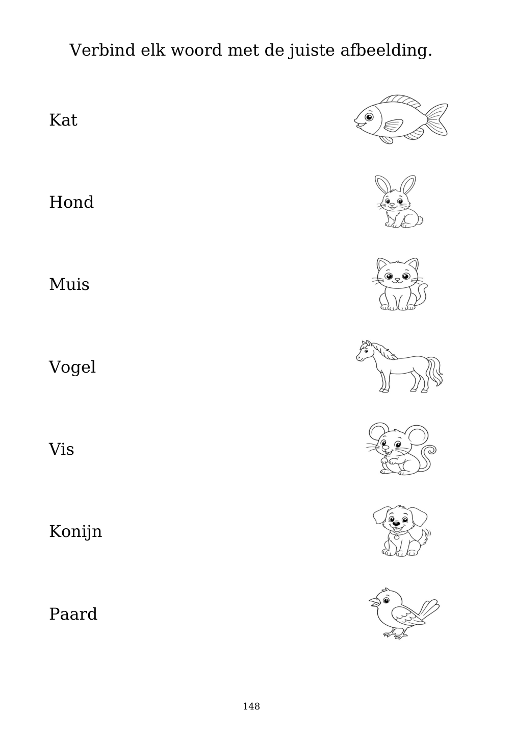 Picture matching exercise with answer lines drawn from each word to its picture