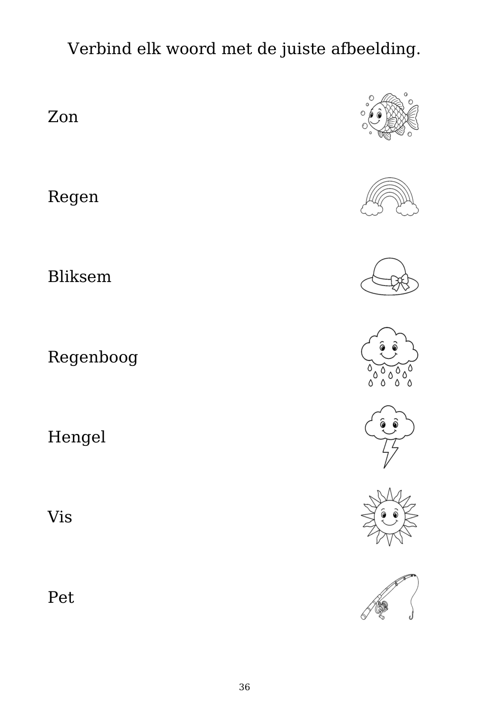 Picture matching exercise with answer lines drawn from each word to its picture