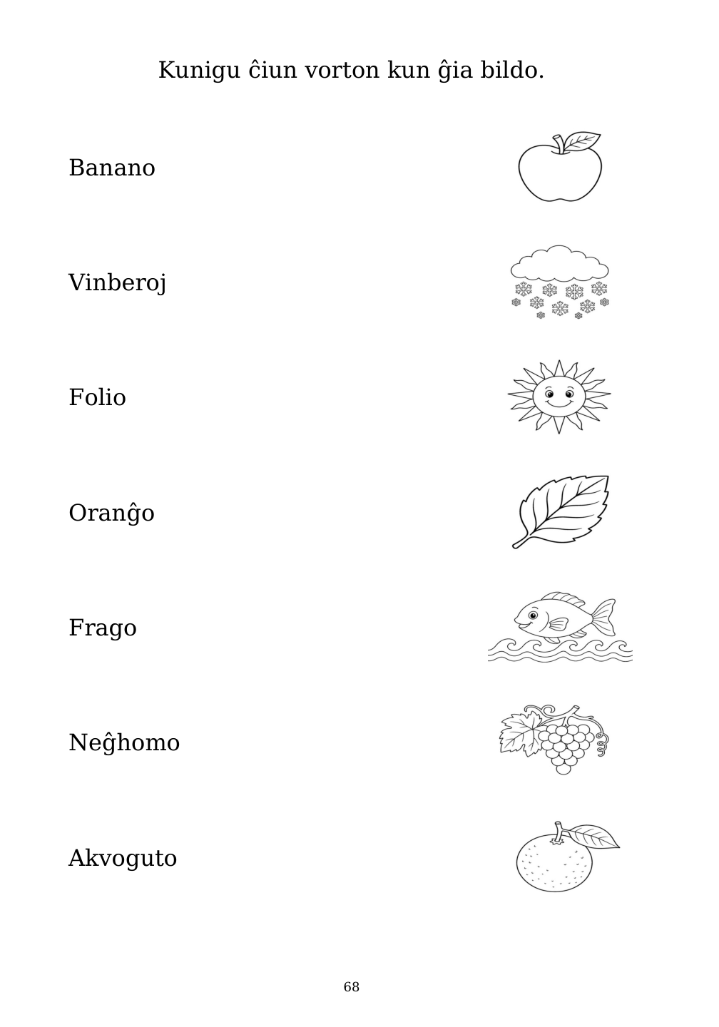 Picture matching exercise with answer lines drawn from each word to its picture