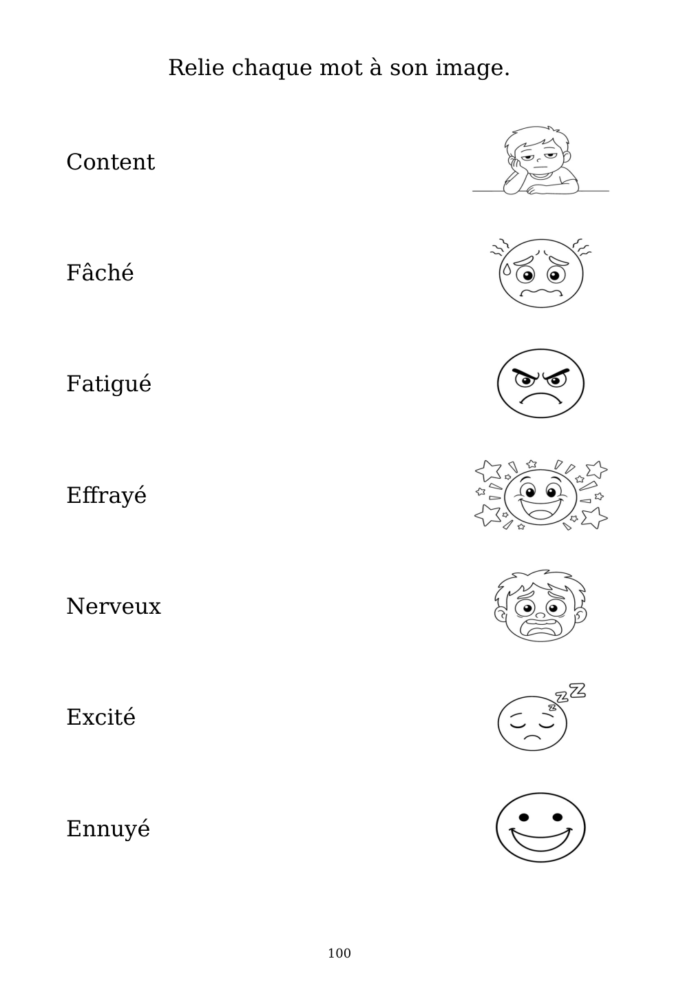 Picture matching exercise with answer lines drawn from each word to its picture