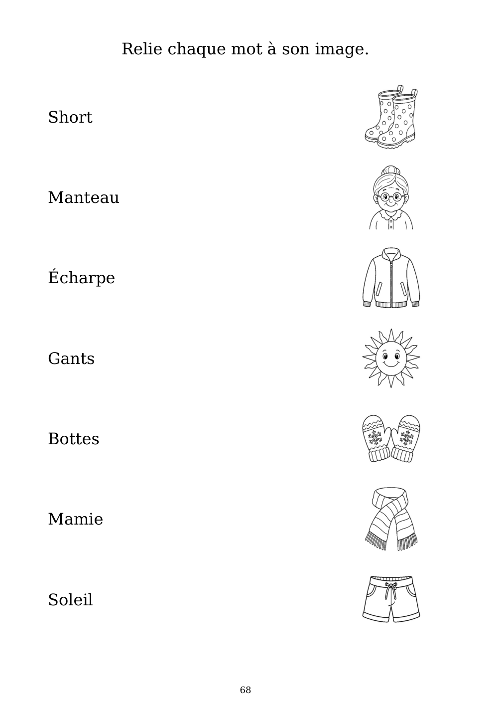 Picture matching exercise with answer lines drawn from each word to its picture
