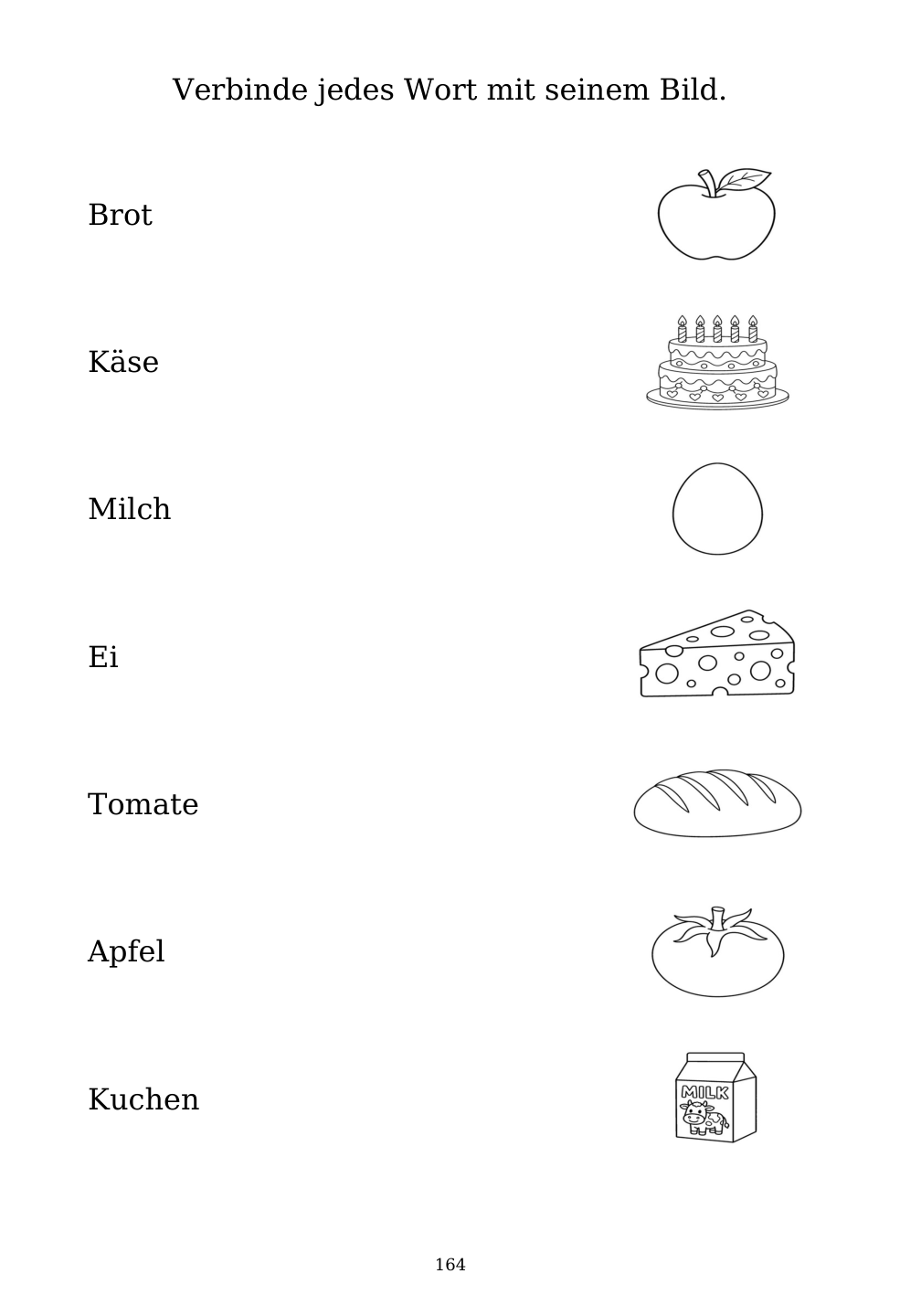 Picture matching exercise with answer lines drawn from each word to its picture