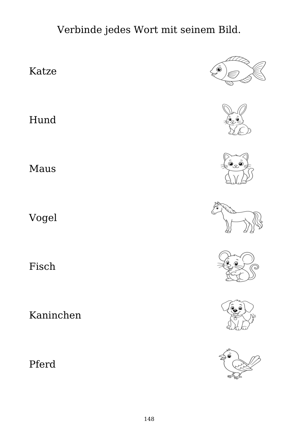 Picture matching exercise with answer lines drawn from each word to its picture