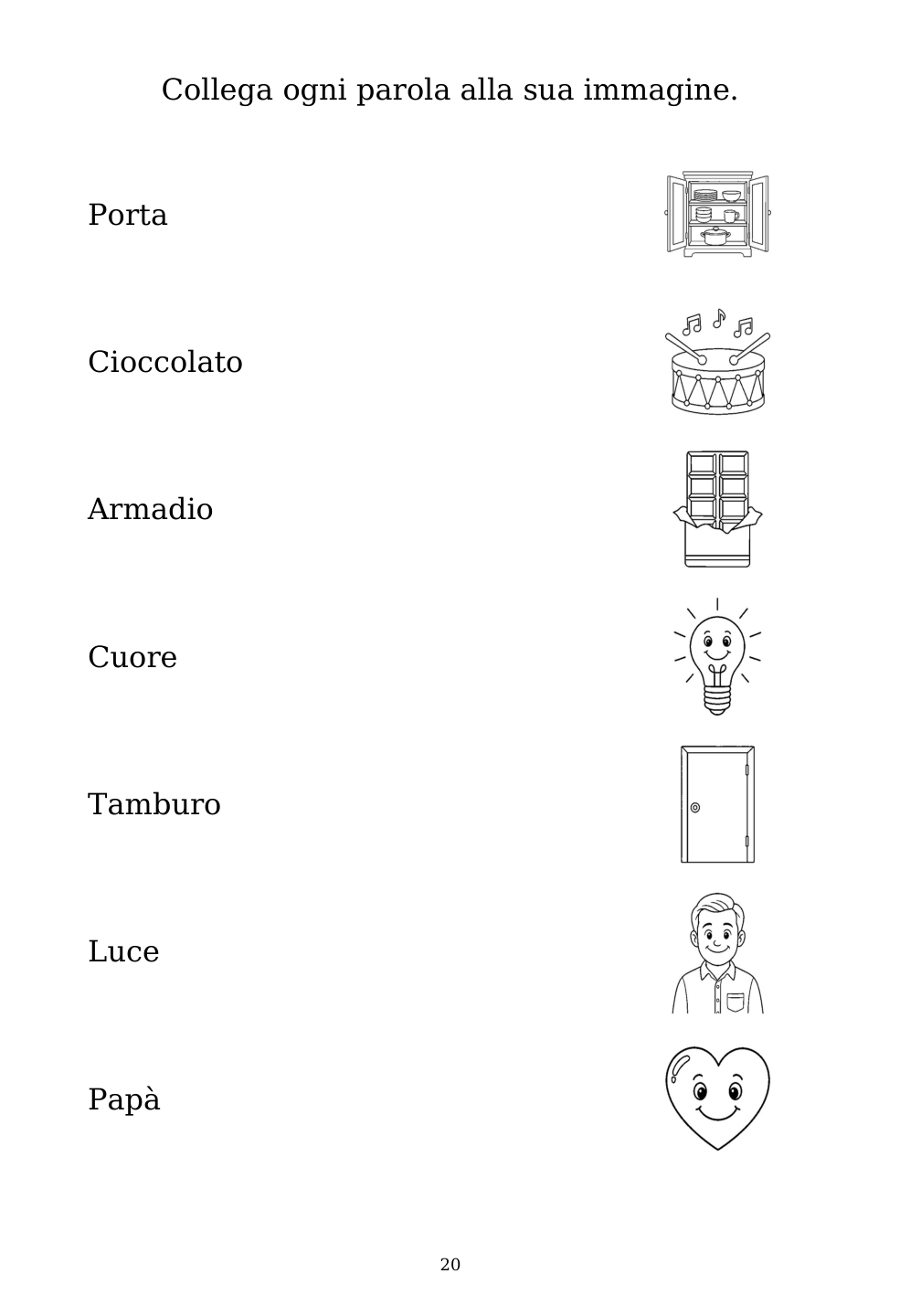 Picture matching exercise with answer lines drawn from each word to its picture