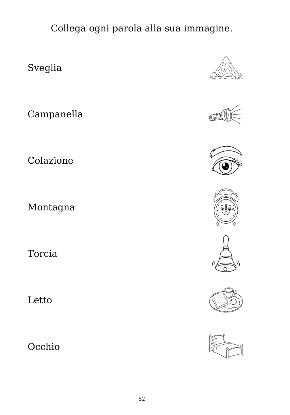 Picture matching exercise with answer lines drawn from each word to its picture
