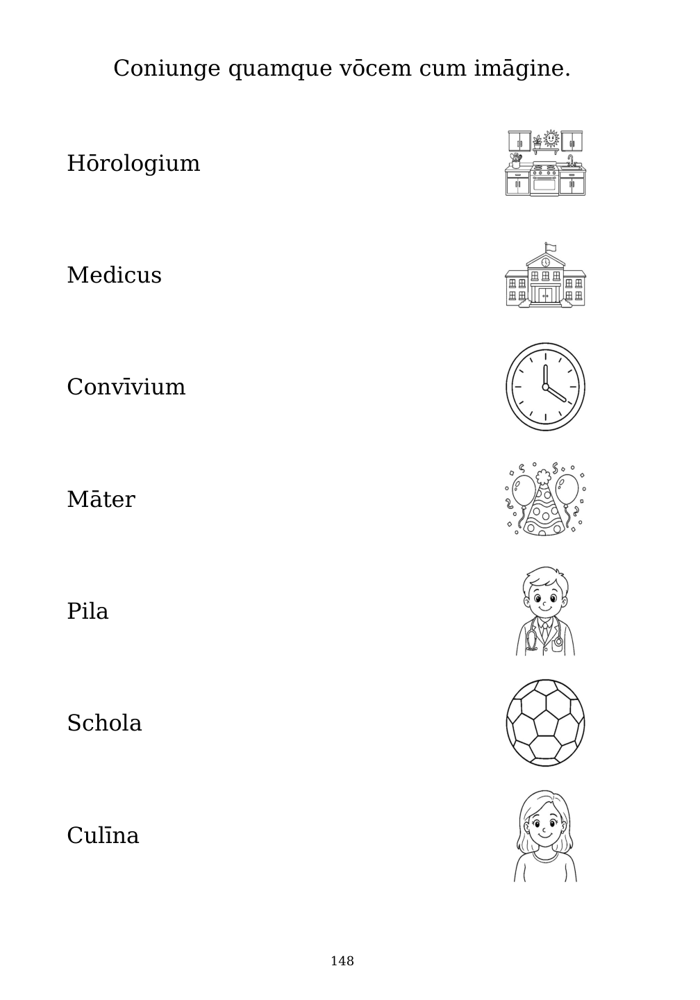 Picture matching exercise with answer lines drawn from each word to its picture