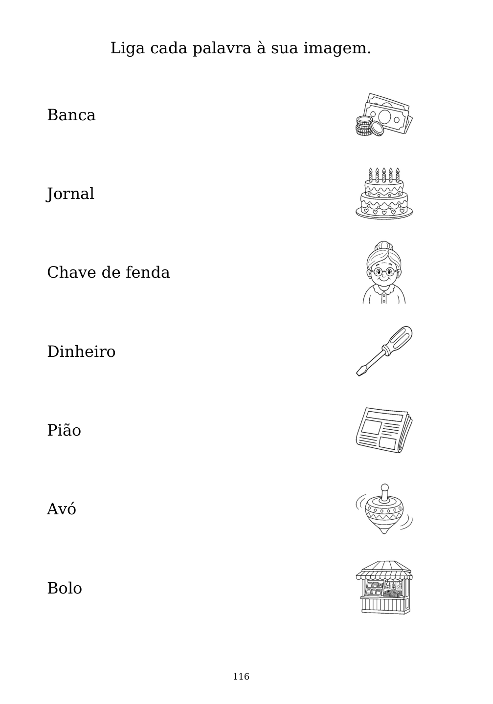 Picture matching exercise with answer lines drawn from each word to its picture
