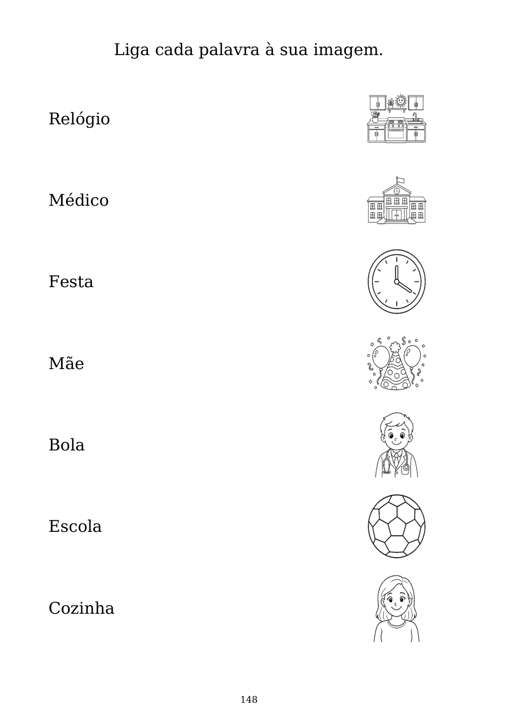 Picture matching exercise with answer lines drawn from each word to its picture